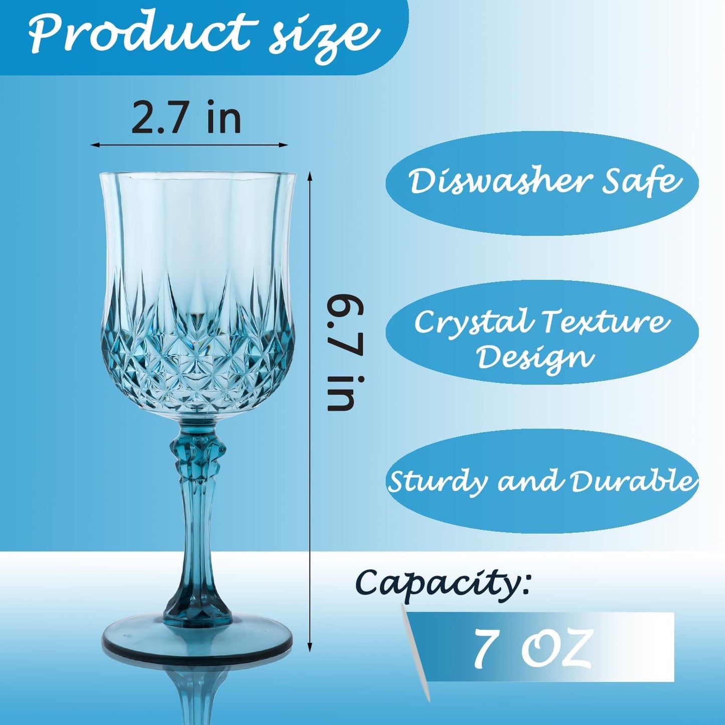 Plastic Wine Glasses，Plastic Goblets Vintage Style Cordial Drinking Glasses for Wedding Reception, Grand Event Party Supplies (24, Dusty Blue)