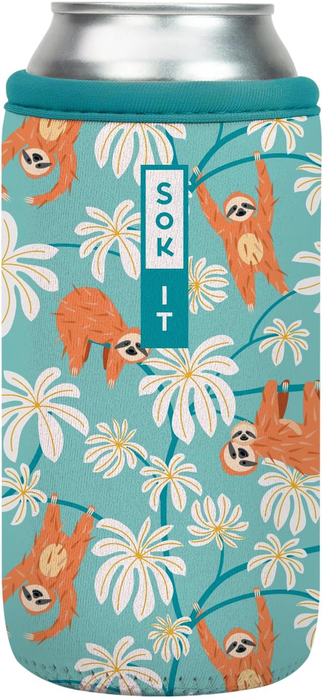 Sok It CanSok Sleeve for Beer & Soda Insulated Neoprene Cover (Slothing Around, 16oz Can Sleeve)