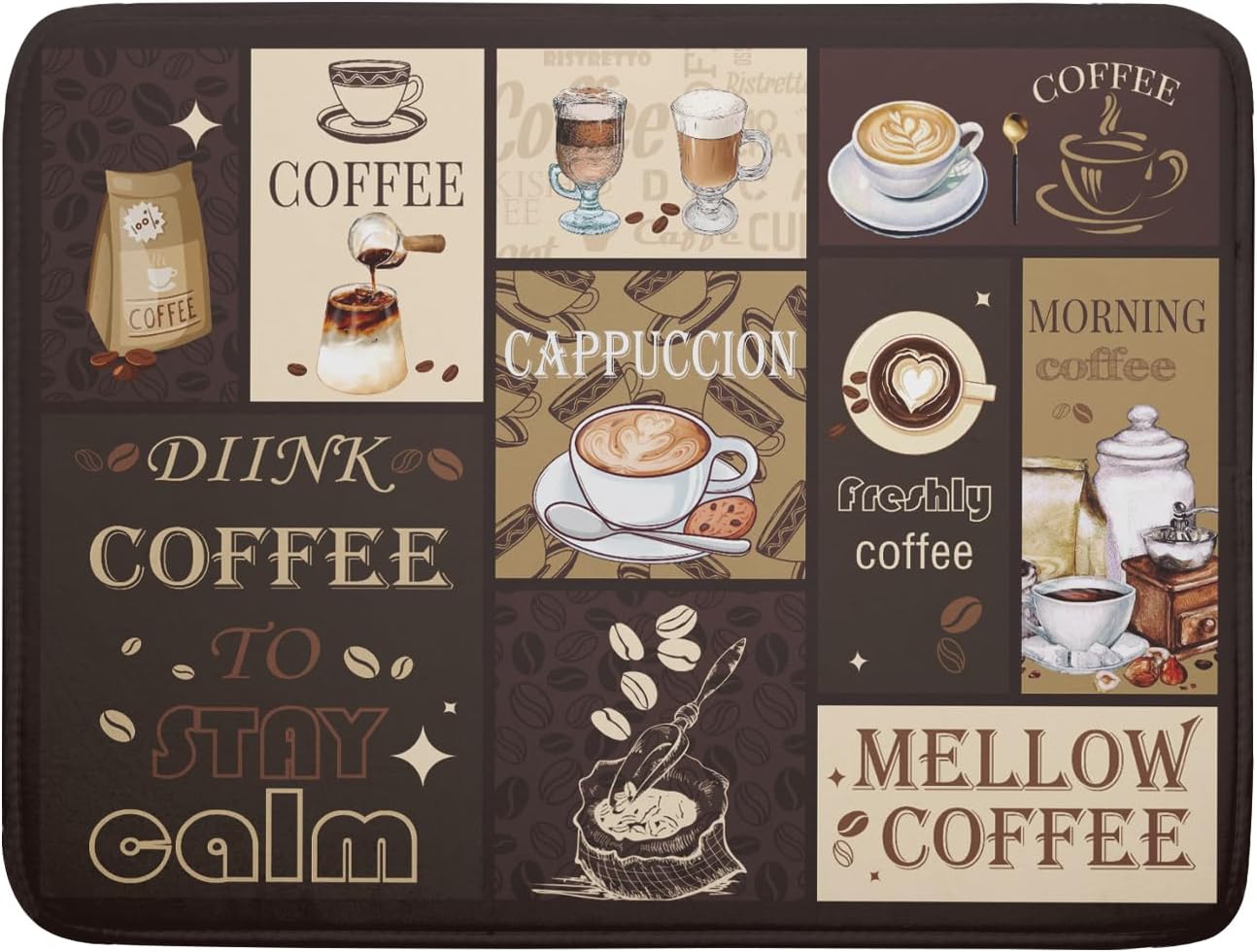 Brown Coffee Dish Drying Mat 18x24 Inch Coffee Cup Espresso Machine Pad Absorbent Washable Dish Rack Pad for Kitchen Counter Cafe Bar