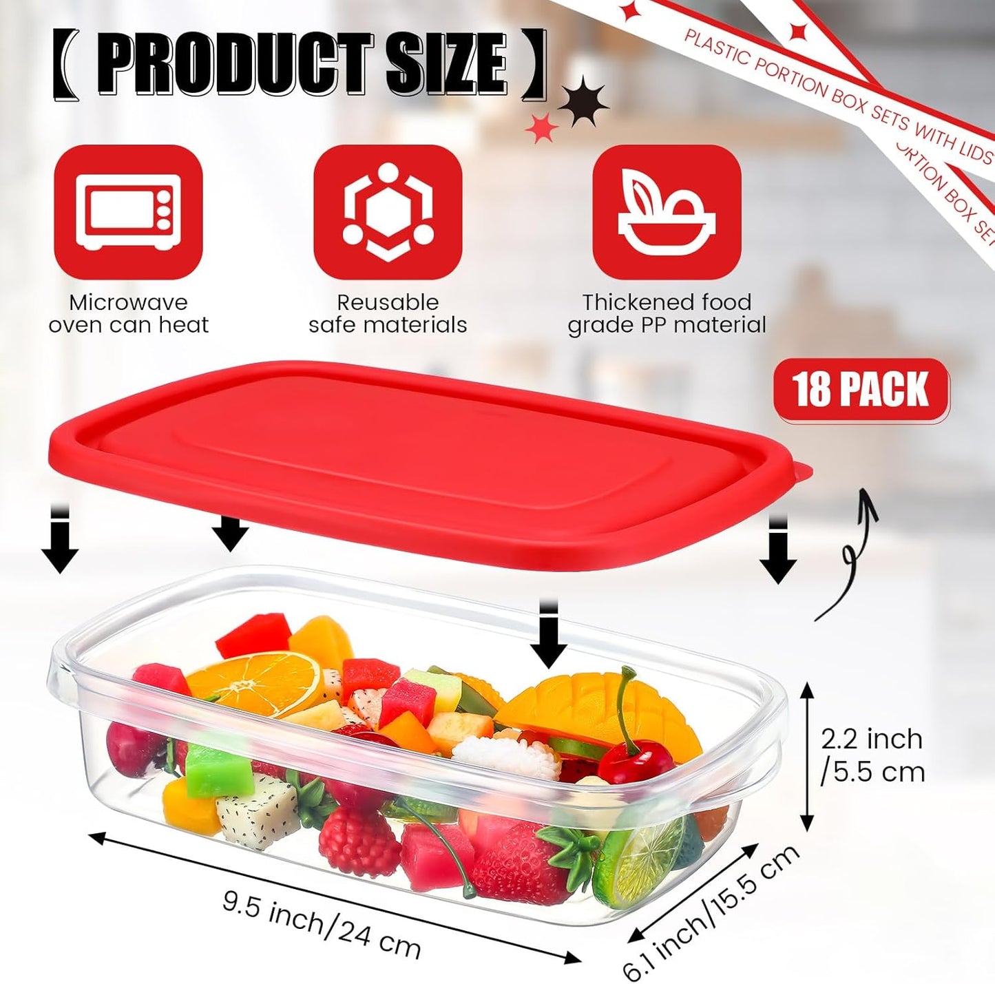 18 Pcs 33 Oz/ 4 Cups Plastic Food Storage Containers with Lids Portion Box Sets with Cover Stackable Plastic Containers with Lids Microwave Freezer Dishwasher Safe (Red)