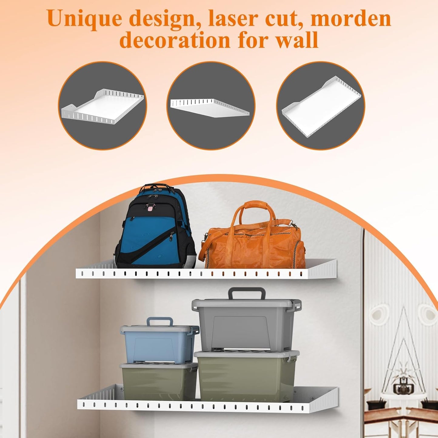 PEKGRIL 2 Pack Garage Wall Shelf, 1X2 Ft Heavy Duty Garage Shelving, Wall-Mounted Storage Shelves for Laundry Room, Closet, Holds Up to 150 Lbs, White