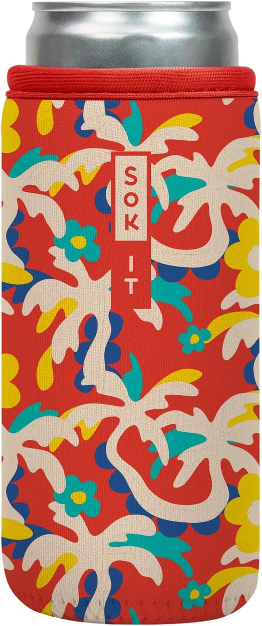 Sok It CanSok Sleeve for Beer & Soda Insulated Neoprene Cover (Tropical Tangle, 12oz Slim Can Sleeve)