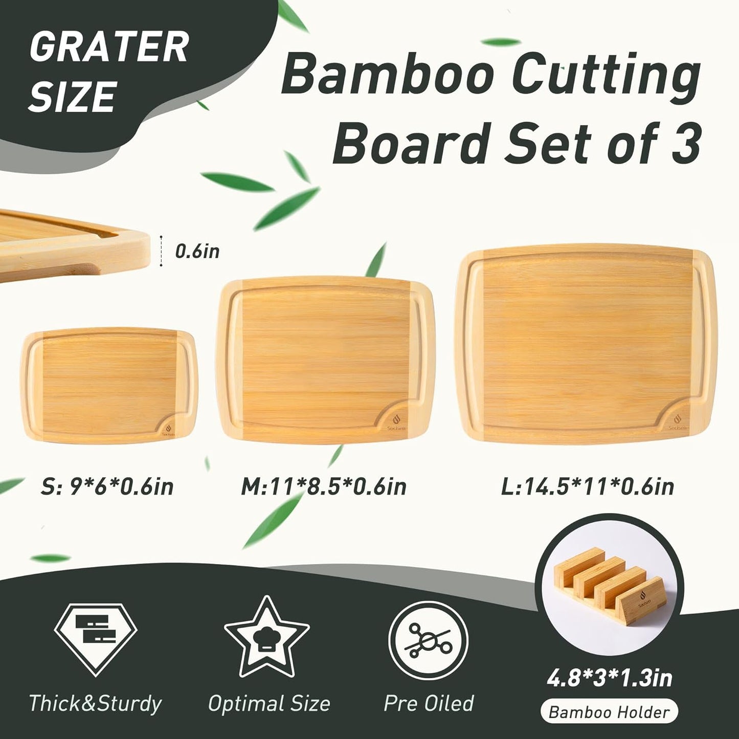Bamboo Cutting Board Set Non Slip Feet with Holder Over Sink Tablas Para Picar Cocina Tabua Madeira Corte Carne Bambu Alimentos Cortar Madera Juego Regalos Cumpleaños Navidad Mujer Mama Abuela Papa