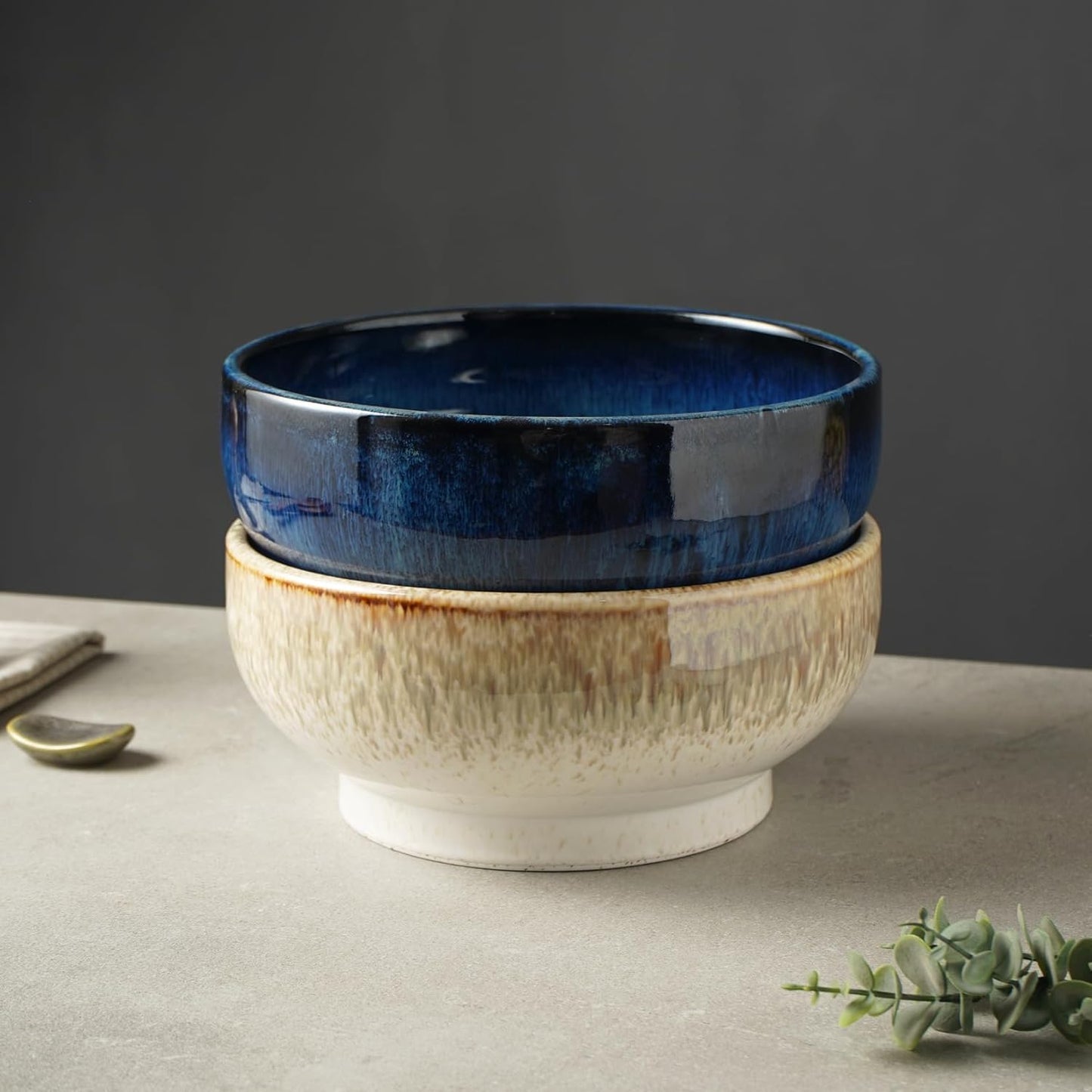 Extra Large Salad Bowl,Decorative Fruit Bowl,Kitchen Ceramic Bowl for Fruit & Salad,120 oz Footed Serving Bowl for Entertaining (tan color)