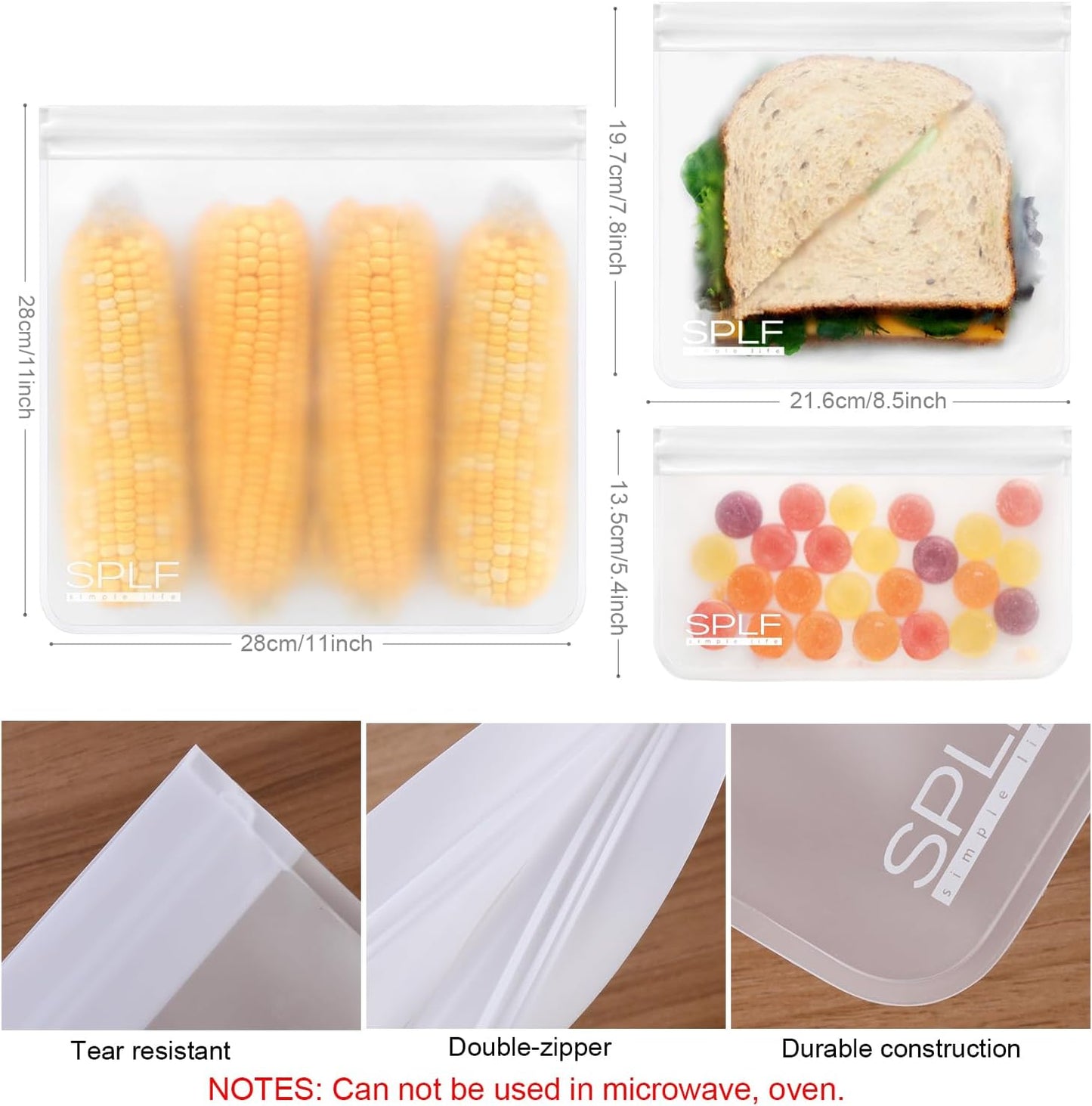 SPLF 10 Pack Reusable Sandwich Bags, Reusable Quart Bags Extra Thick Leak-proof Freezer Bags Bpa and Silicone Free for Marinate Meats, Cereal, Sandwich, Travel Items, Home Organization