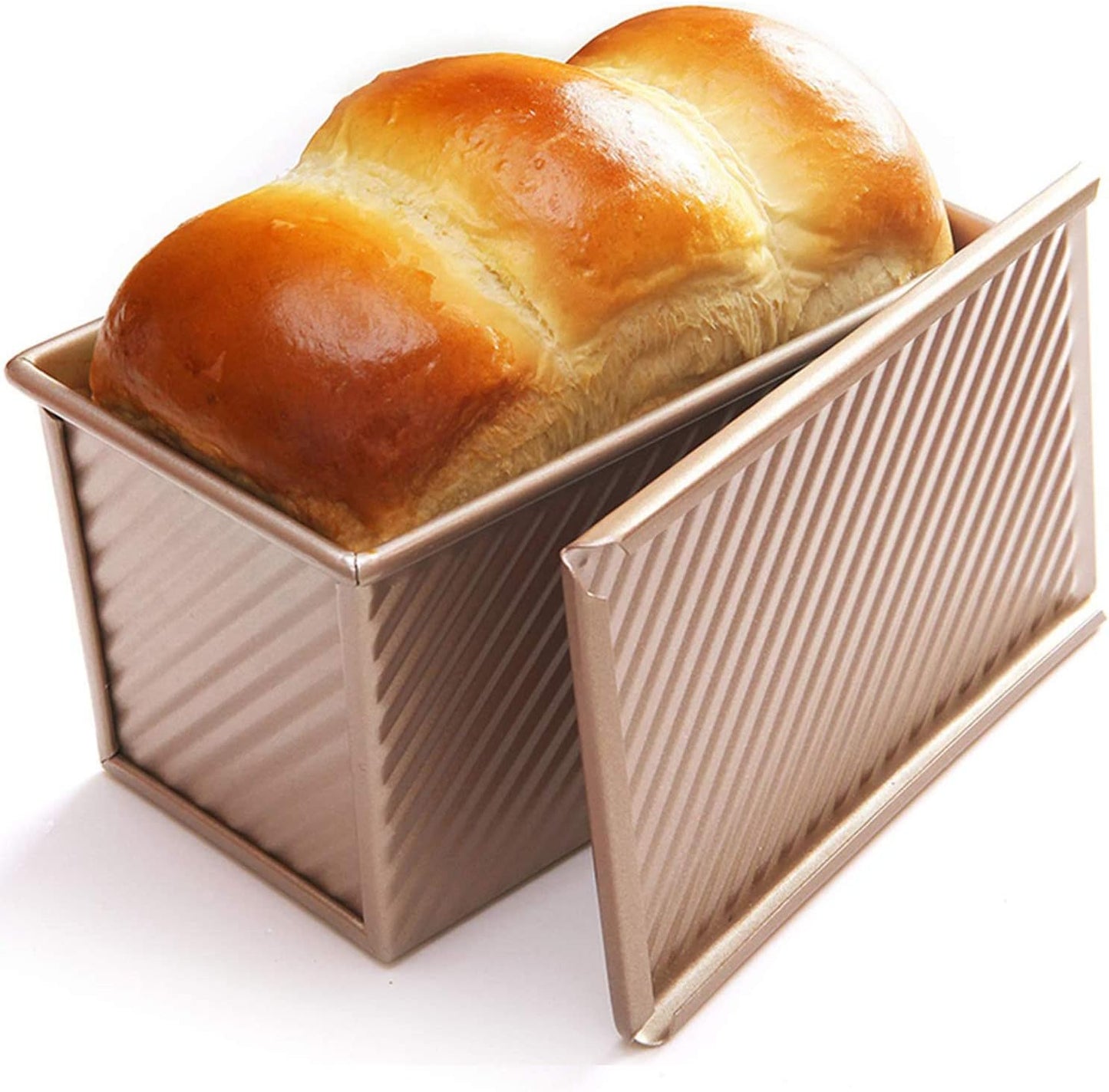 CHEFMADE Pullman Loaf Pan with Lid, 1Lb Dough Capacity Non-Stick Rectangle Corrugated Bread Pan Bakeware, Toast Mold with Cover for Oven Baking Cakes, Breads and Meatloaf (Champagne Gold)