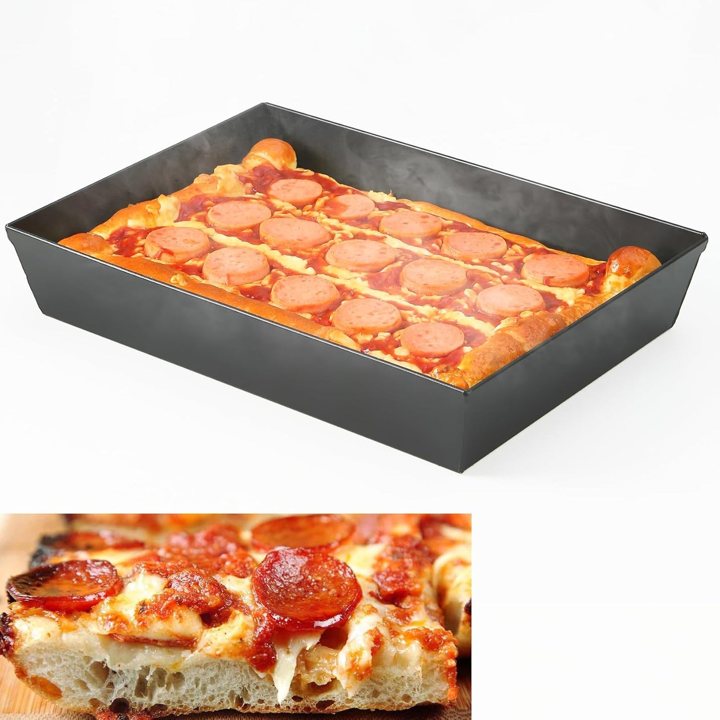 Detroit Style Pizza Pan 10x14x2.5 (Non-Stick, BPA & PFOA Free) Heat-Resistant Up to 800°F, Pre-Seasoned Authentic Hard Anodized Detroit Deep Dish Pizza Pan, Five-Year Free Replacement