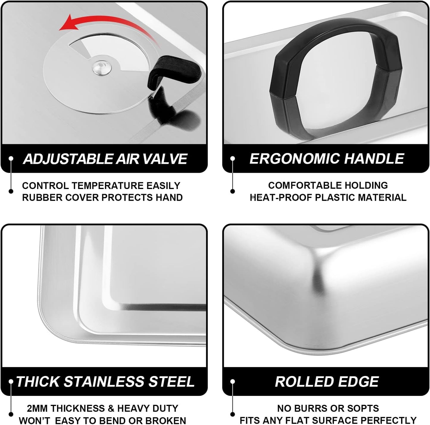 13x 9.75Inch Cheese Melting Domes, HaSteeL Rectangular Basting Steam Cover for Flat Top Griddle Cooking Outdoor & Indoor, Heavy Duty Stainless Steel Grill Lid with Adjustable Vent, Easy to Clean