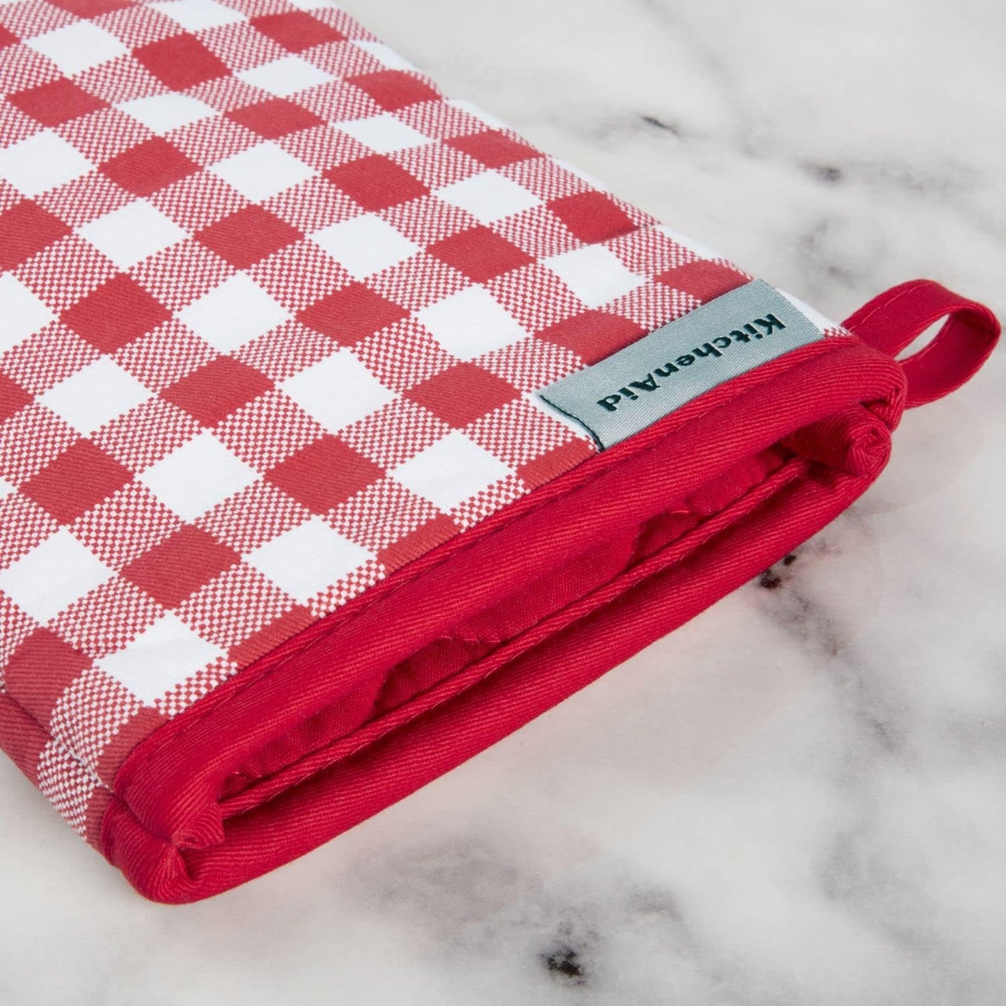 KitchenAid Gingham Oven Mitt 2-Pack Set, Passion Red, 7"x13"