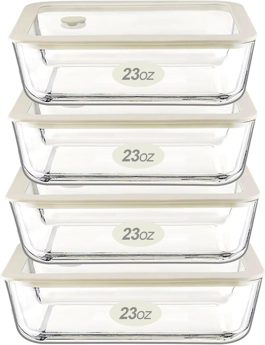 Urban Green Glass Food Container Set with Glass Lid, 4 Pack, Food Storage Containers Set, Airtight, LeakProof, 100% Plastic Free, Meal Prep Containers (White Color)