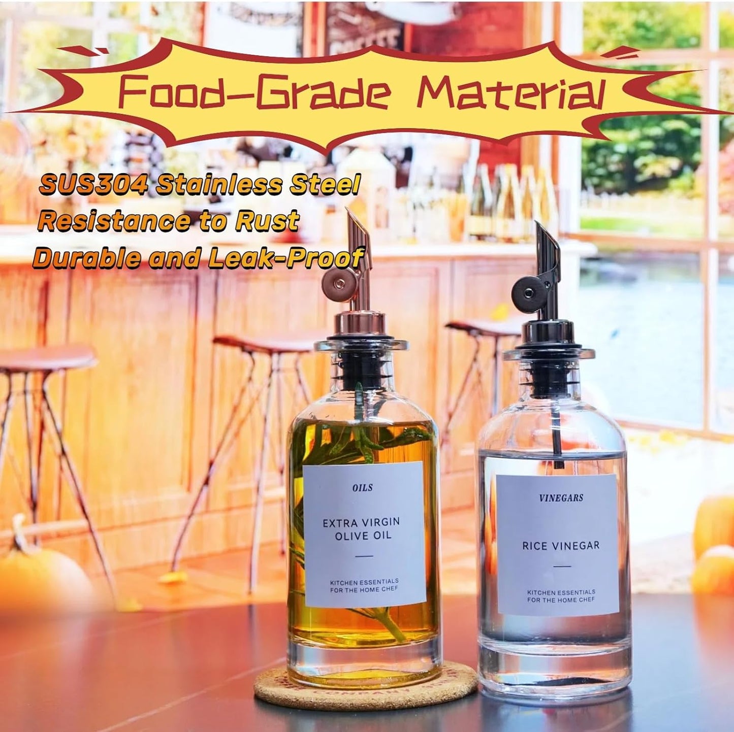 Olive Oil Dispenser, Weighted Liquor Pour Spout, Stainless Steel Automatic Spouts for Liquor Bottles, Oil Bottles, Vinegar, Syrup and Alcohol - 4 Pack Rose Golden