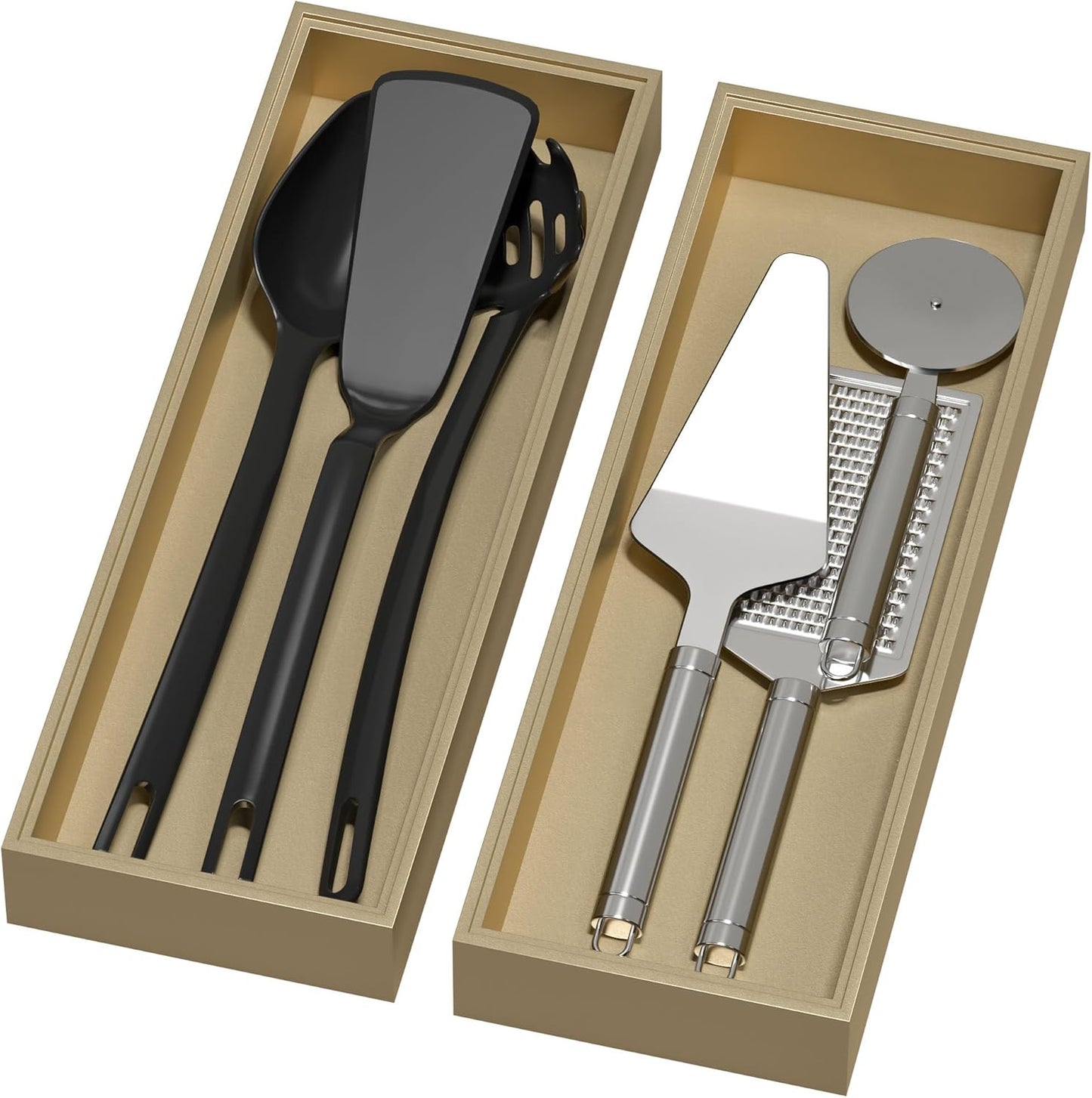 Bamboo Drawer Organizer - Extra Large Silverware & Utensil Organizer, 2 Pcs Toilet Toppers, Wooden Toilet Paper Basket (Gold, 17 X 6 X 2 Inch)