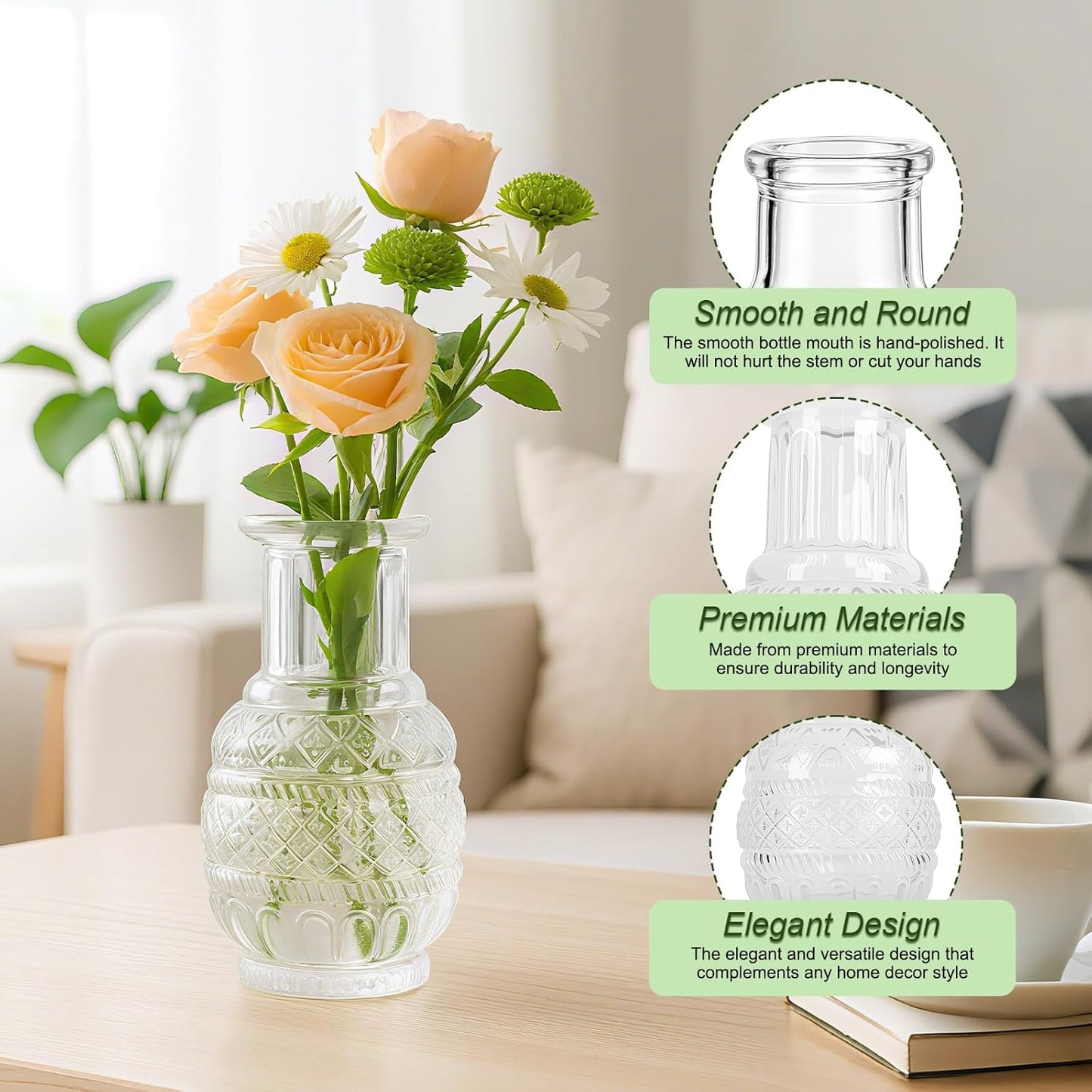 Glass Bud Vase Set of 12 Pcs, Small Clear Bud Vases for Flowers, Vintage Vases for Centerpiece Table Wedding Decorations Home Decor Glass Bottles for Birthday Party Anniversary