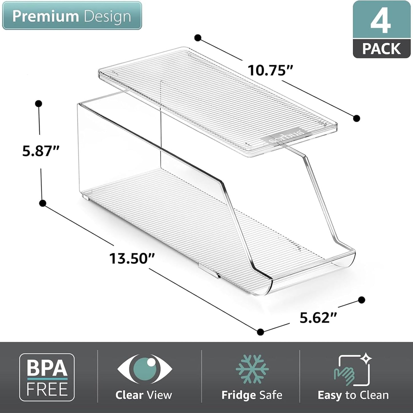 Sorbus Soda Can Organizer for Refrigerator - Stackable Can Holder Dispenser with Lid for Fridge, Pantry, Freezer – Holds 9 Cans Each, BPA-Free, Clear Design, Drink Organizer for Fridge (4-Pack)