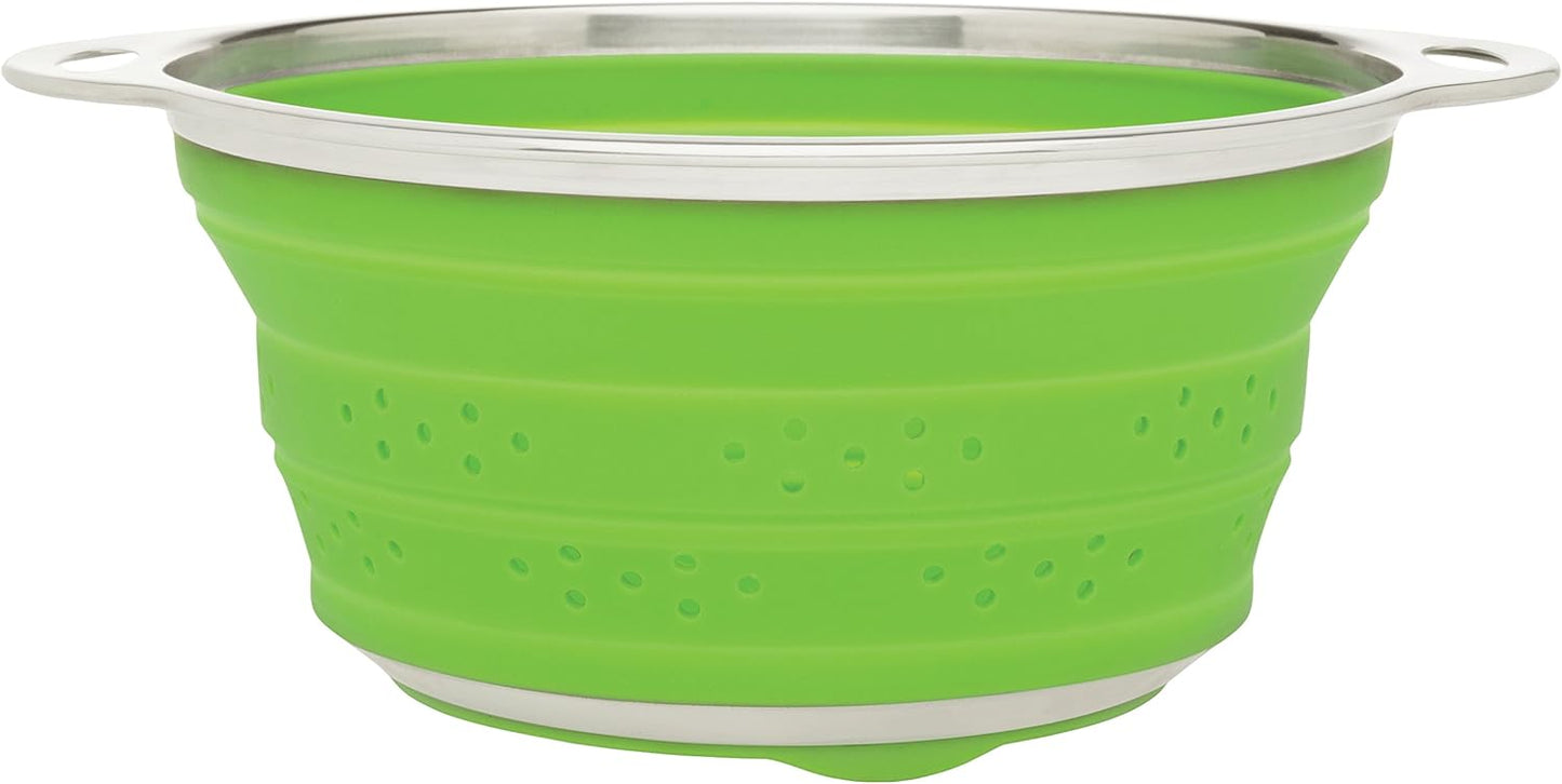 HIC Kitchen Collapsible Colander, Silicone and 18/8 Stainless Steel, 3-Quart