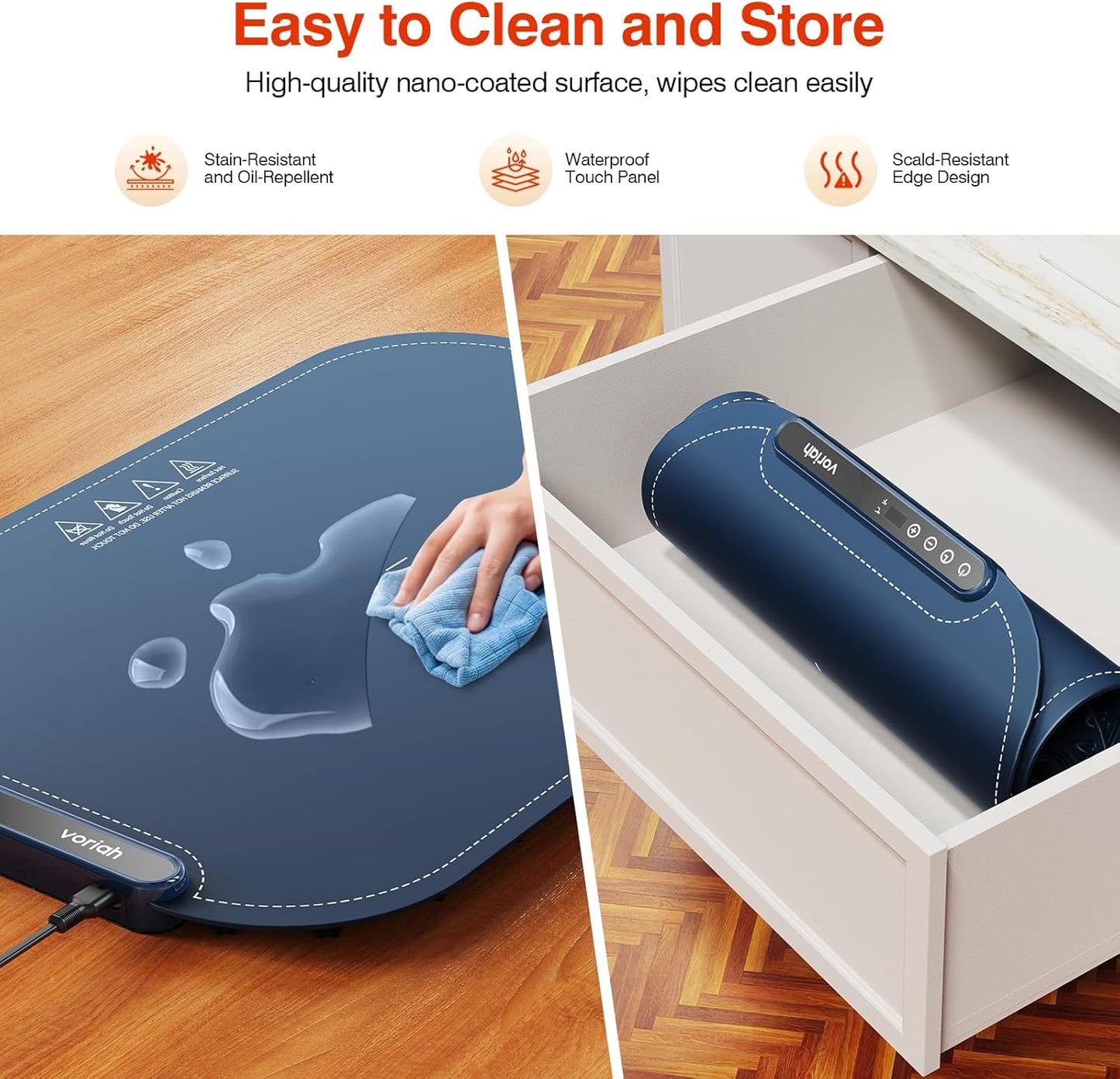 Warming Mat for Food, Voriah Electric Warming Tray with 99H Timer & 8 Temperature Settings, Foldable Food Warmer with °C/°F Switch, Keeps Food Warm at Buffets, Sabbath, Family Gatherings（Dark Blue）