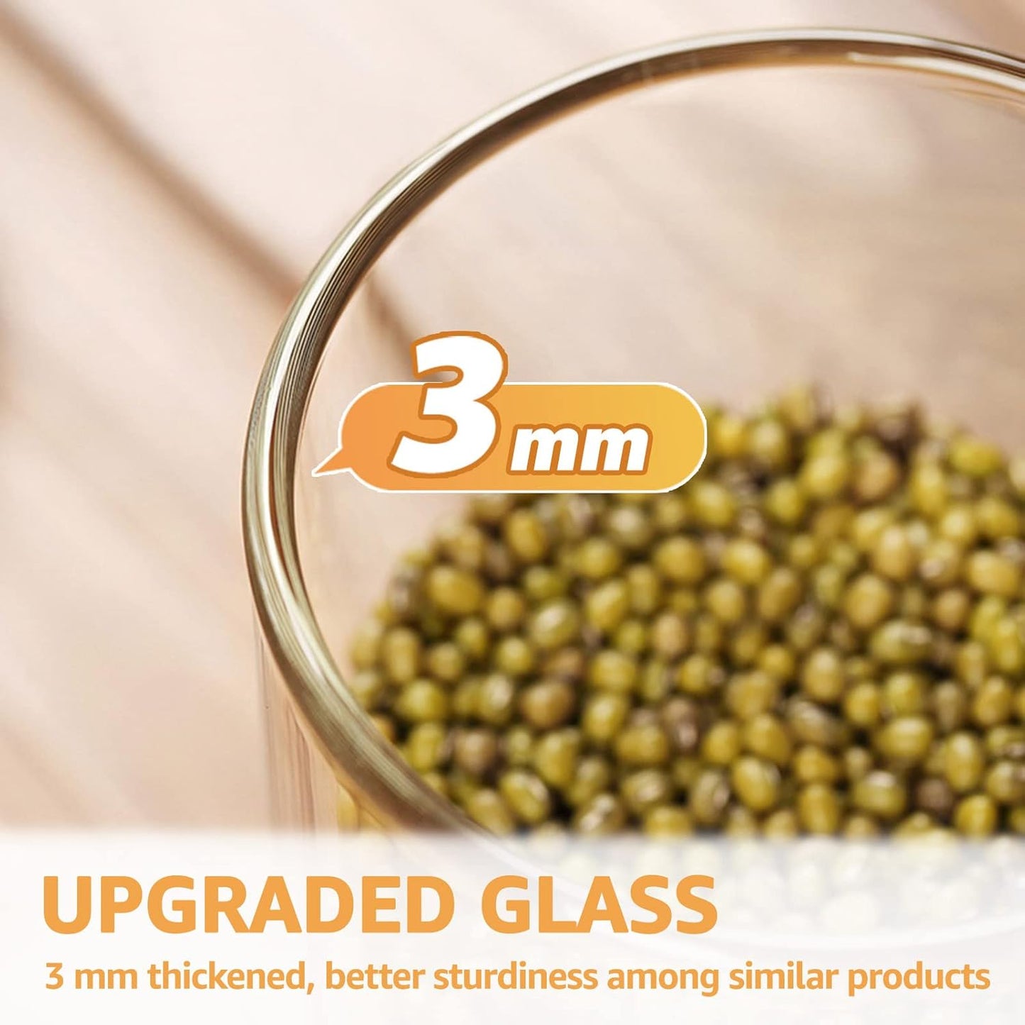 32 FL Oz Glass Jars with Bamboo Lid Set, 4Pack UPGRADE Thick Glass Pantry Storage Canisters Kitchen Clear Food Containers, for Dry Foods Nut Meal Prep Coffee Bean Candy Sugar Cookie Cereal