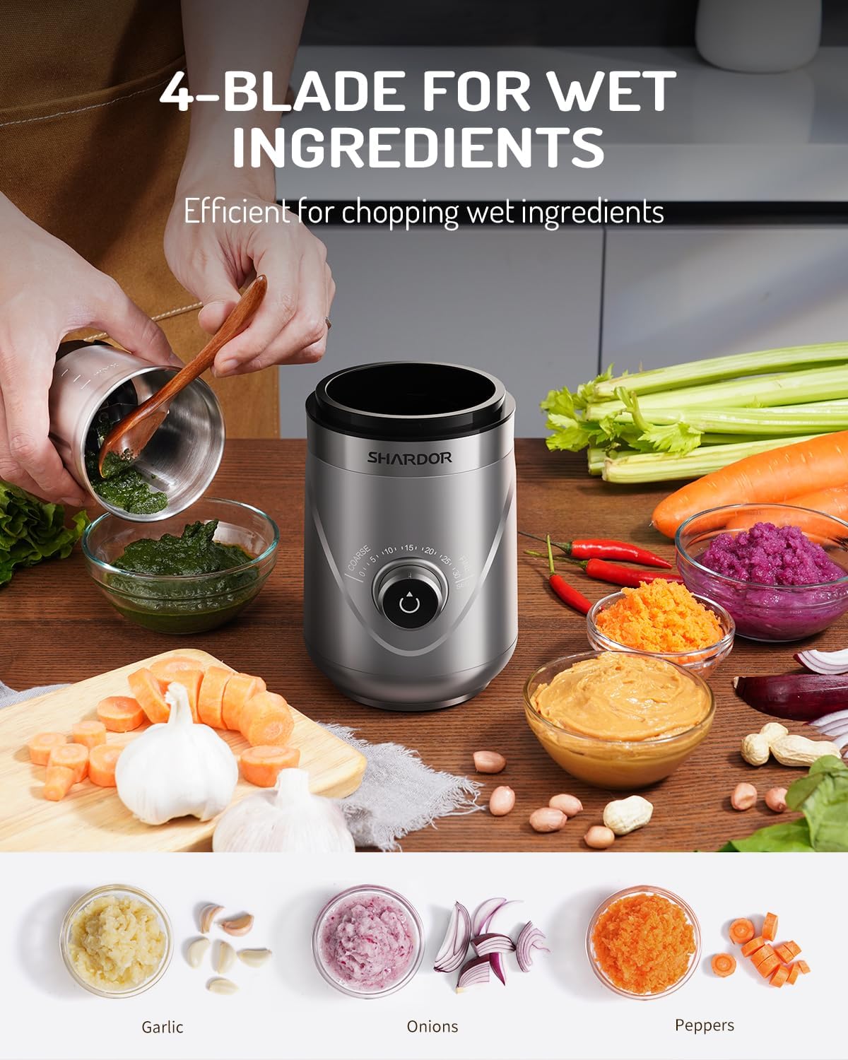 SHARDOR Adjustable Coffee Grinder Electric, Herb, Spice, Coffee Bean,Espresso Grinder with 2 Removable Stainless Steel Wet and Dry Bowl, Silver