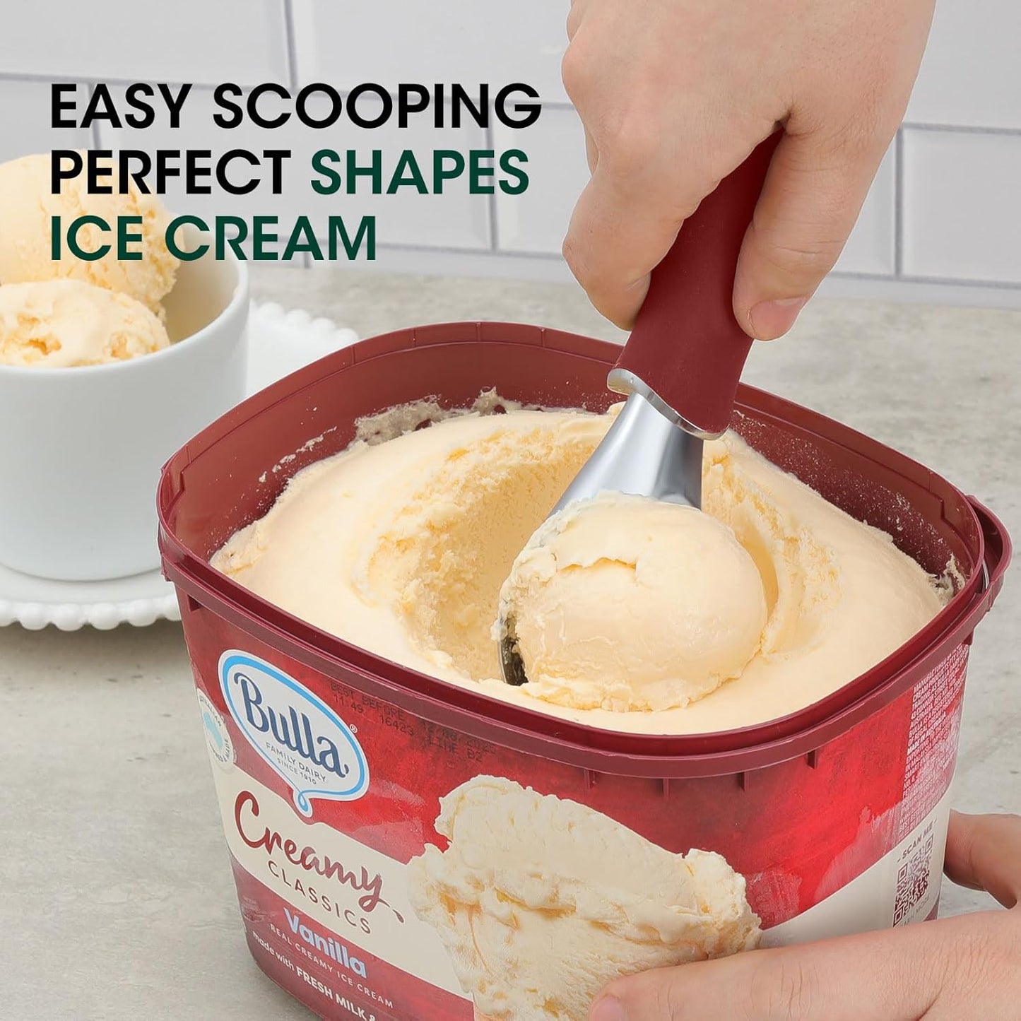 Beneno Heavy Duty Ice Cream Scoop - Upgraded Anti-Fracture Design, Comfortable Grip Long Handle, Effortless Scooping & Dishwasher Safe, Red