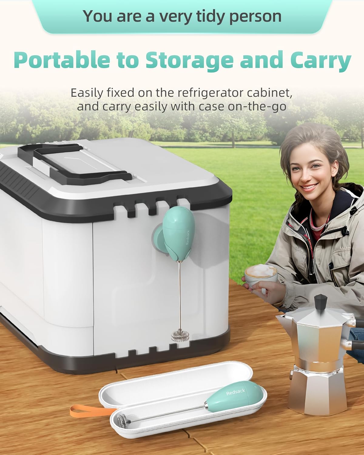 Milk Frother Handheld with Case,USB C Rechargeable Frother Wand for Coffee, Portable Electric Whisk with Stand,Waterproof Hand Drink Mixer Travel for Lattes, Cappuccino, Matcha, Egg (Teal)