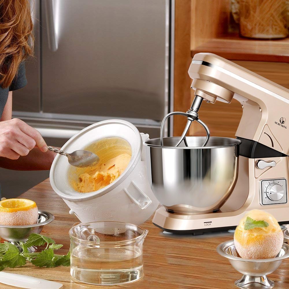 Stand Mixer,5.3-Qt & 500W & 6+P Speed MK36 Tilt-Head Kitchen Electric Food Mixers Home Baking Dough Machine with Accessories (Champagne)