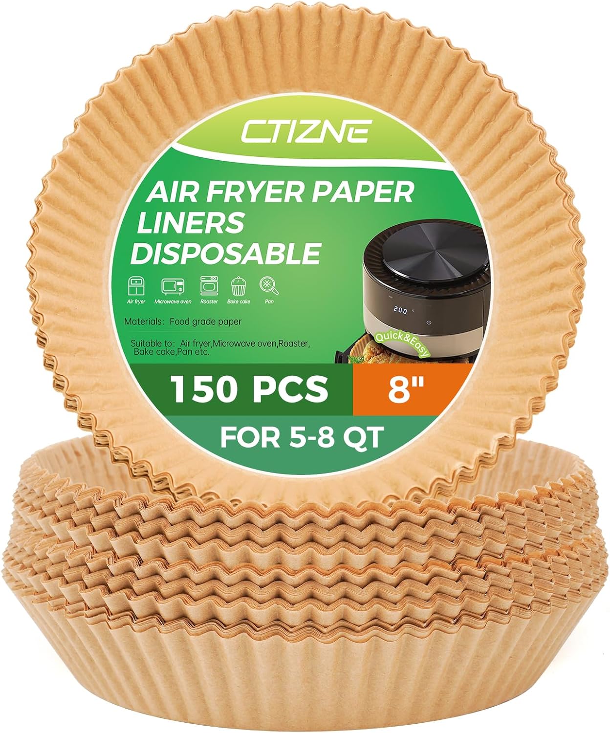 Air Fryer Liners Disposable - 150Pcs 8In Round Parchment Paper for Air Fryer Non-Stick Airfryer Basket Liners for Steamer Microwave Oven