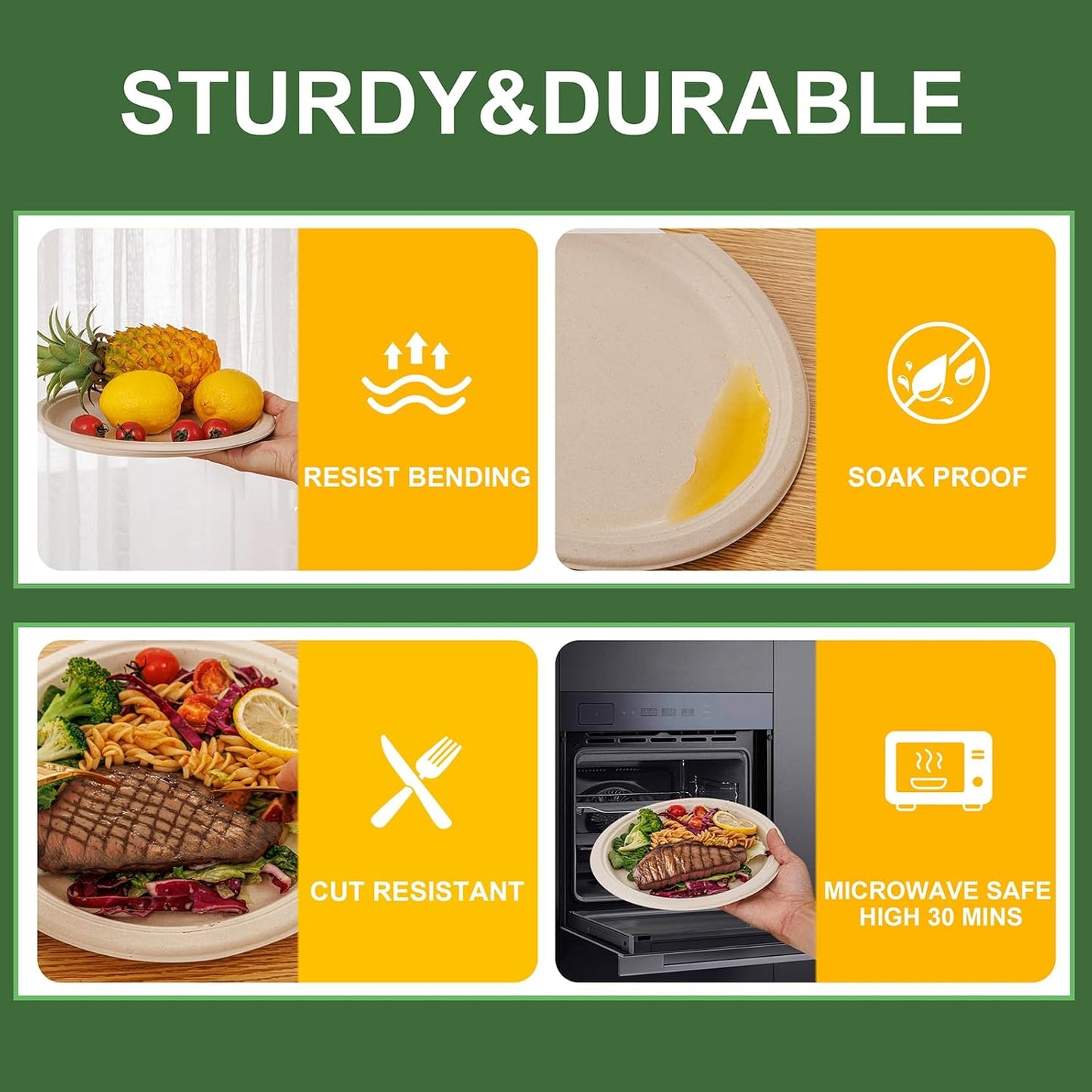 WELLIFE 100% Compostable Paper Plates 10 Inch, 125-Pack Heavy Duty Paper Plates Bulk,Biodegradable Bagasse,Eco-Friendly Disposable Dinner Plate for BBQ,Picnic,Party (BPI Certified,Microwaveable)