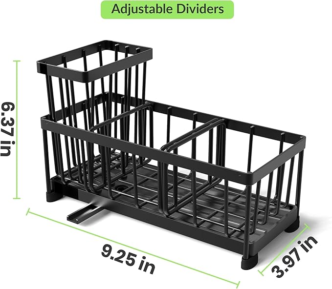 Black Sponge Holder for Kitchen Sink, Self-Draining Kitchen Sink Organizer with High Brush and Dishcloth Holder,304 Stainless Steel, Rustproof, Soap Caddy Dispenser for Countertop