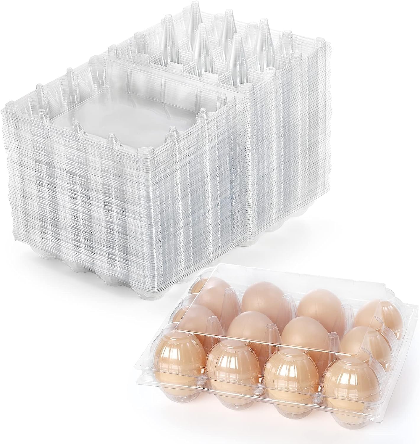 Youeon 60 Pcs Plastic Egg Cartons 12 Count, Clear Egg Cartons for Chicken Eggs 3x4 Grid, Reusable Eggs Carton Bulk Perfect for Family, Farm, Markets, Display, Camping -Medium