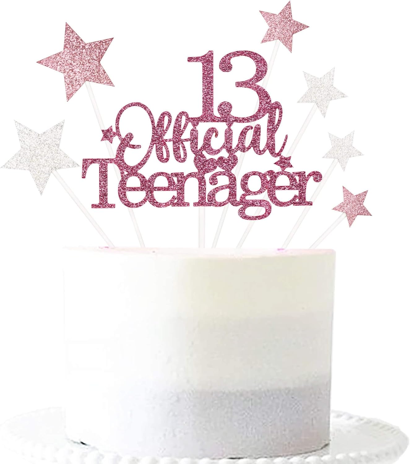 Glittery 13 Ofiicial Teenager Cake Topper with Star,13th Happy Birthday Cake Topper Party Decorations Party Supplies for Boys Girls Rose Gold