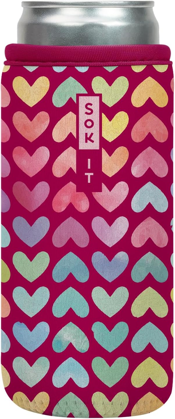 Sok It CanSok Sleeve for Beer & Soda Insulated Neoprene Cover (Heart Strings, 12oz Slim Can Sleeve)