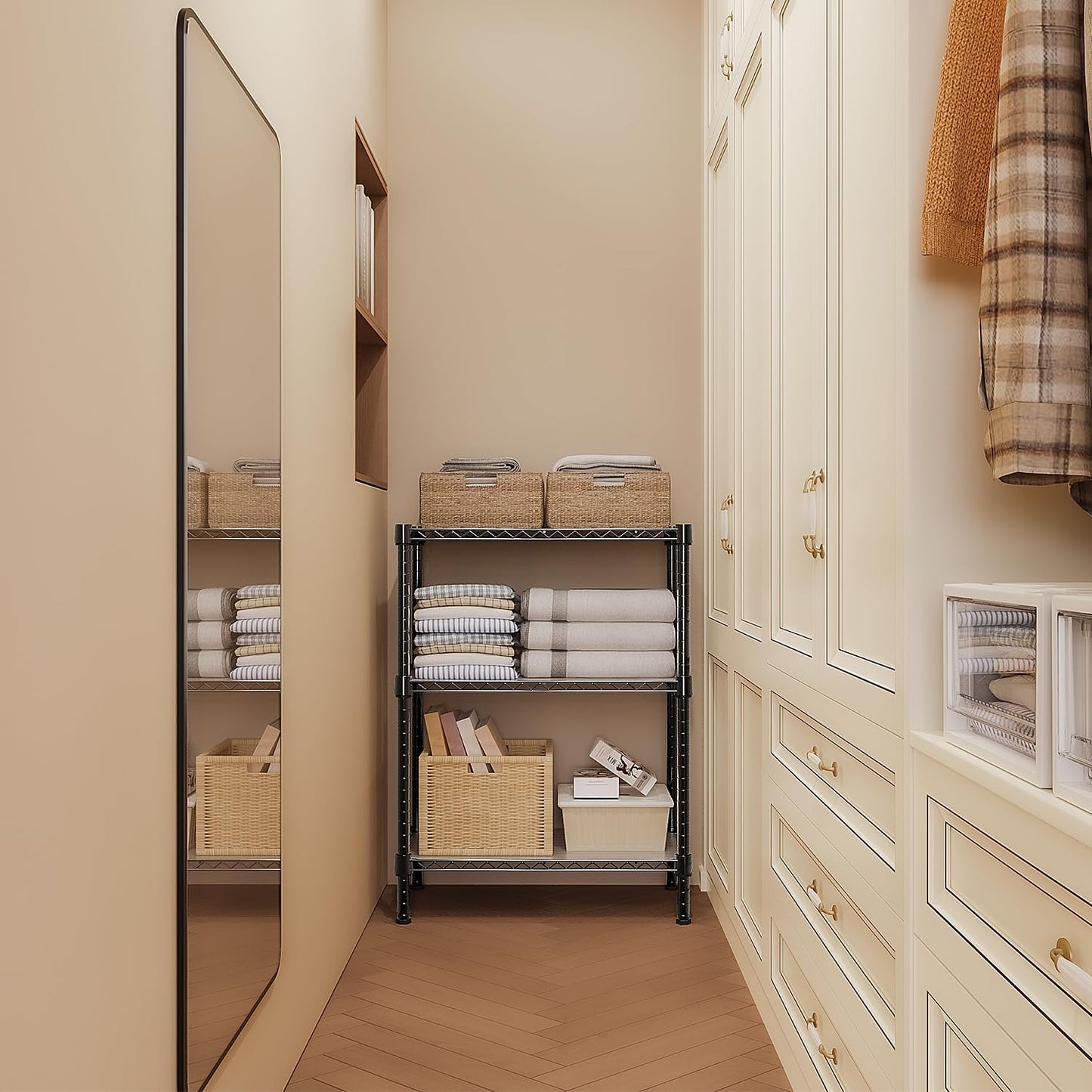 750 lbs 3 Tier Storage Rack Metal Wire Shelving Unit, Storage Standing Shelf Organizer for Laundry Bathroom Kitchen Pantry Closet Garage Basement Utility Room, Black 13.8" D x 29.5" W x 35.5" H