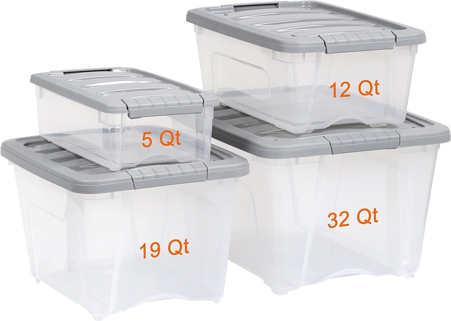 Amazon Basics Plastic Storage Containers with Secure Latching Lids, Stackable Organization Bins, Clear/Grey, 5 Quart, Set of 10