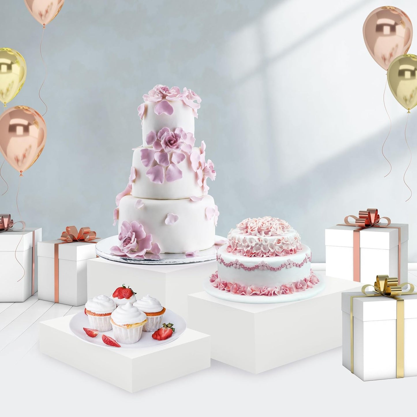 3 Pack White Buffet Food Risers, Step 12” 11”10” Size Acrylic Cube Box Display for Dessert Table Display Set Food Drink Collectibles Jewelry Figures, Display Stands for Retail Vendor Events,5 Side, Rectangle