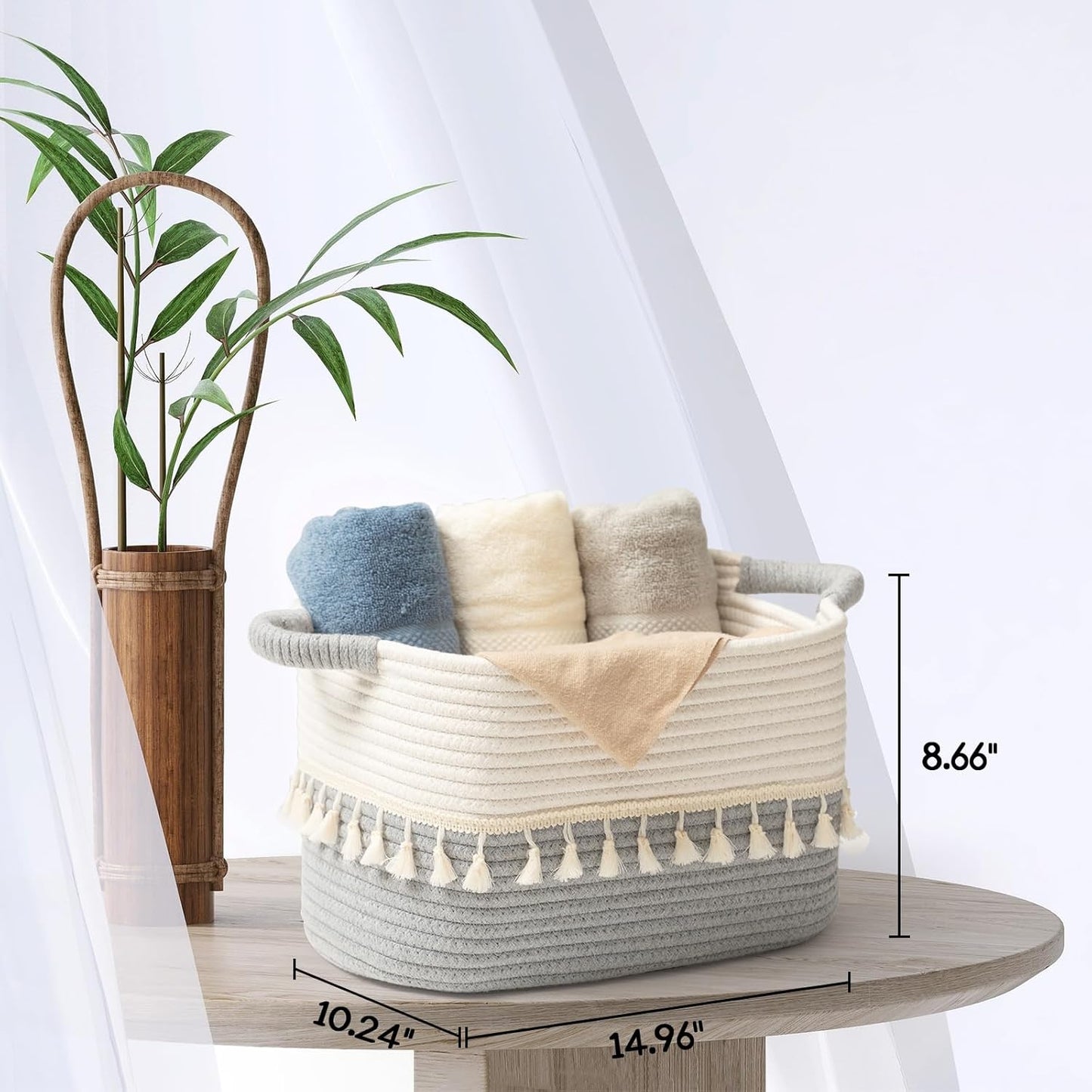 TeoKJ Storage Basket 3 Pack for Organizing, Cotton Rope Baskets for Toy, Clothes, Blankets, Decorative Basket for Living Room, Nursery, Bathroom, White & Gray