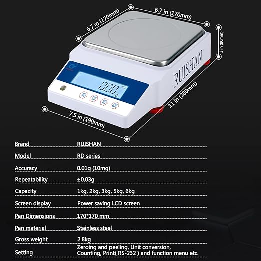 6kg .01g Digital Precision Analytical Balance Scale High Precision Lab Electronic Toploading Balances Jewelry Scale Scientific Scale Laboratory Scale Weighing Industrial Scale Counting Scale