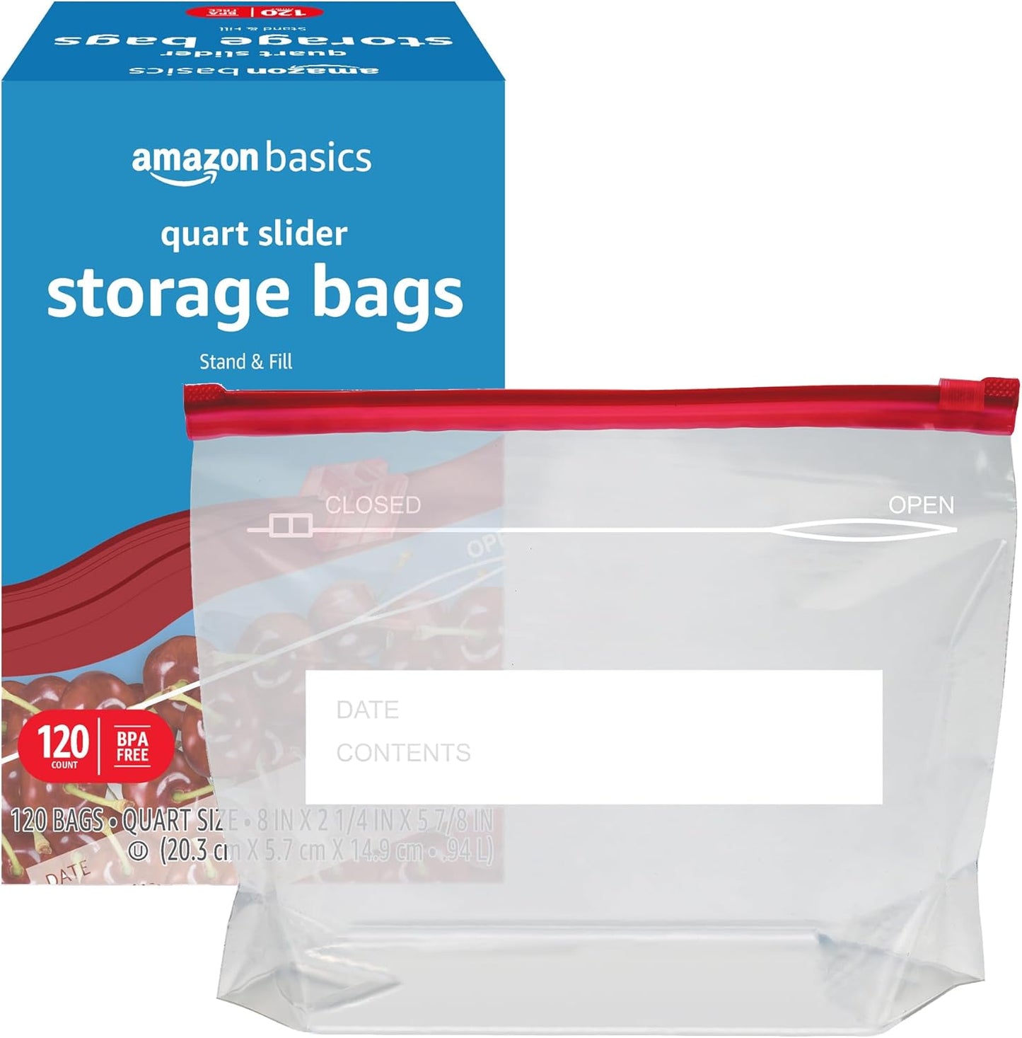 Amazon Basics Slider Quart Food Storage Bags, BPA Free, 120 Count (Previously Solimo)
