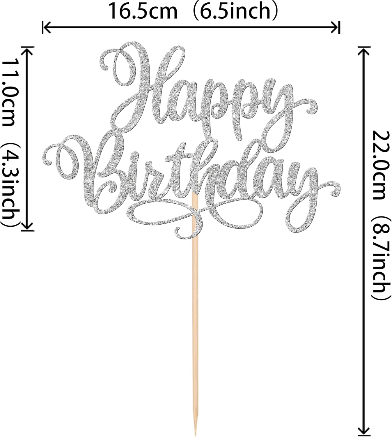 ZHUOWEISM 1 PCS Happy Birthday Cake Topper Glitter Happy Birthday Cake Pick for Celebrating Happy Birthday Anniversary Party Cake Decorations Supplies Silver
