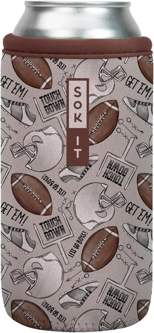 Sok It CanSok Sleeve for Beer & Soda Insulated Neoprene Cover (Football, 16oz Can Sleeve)