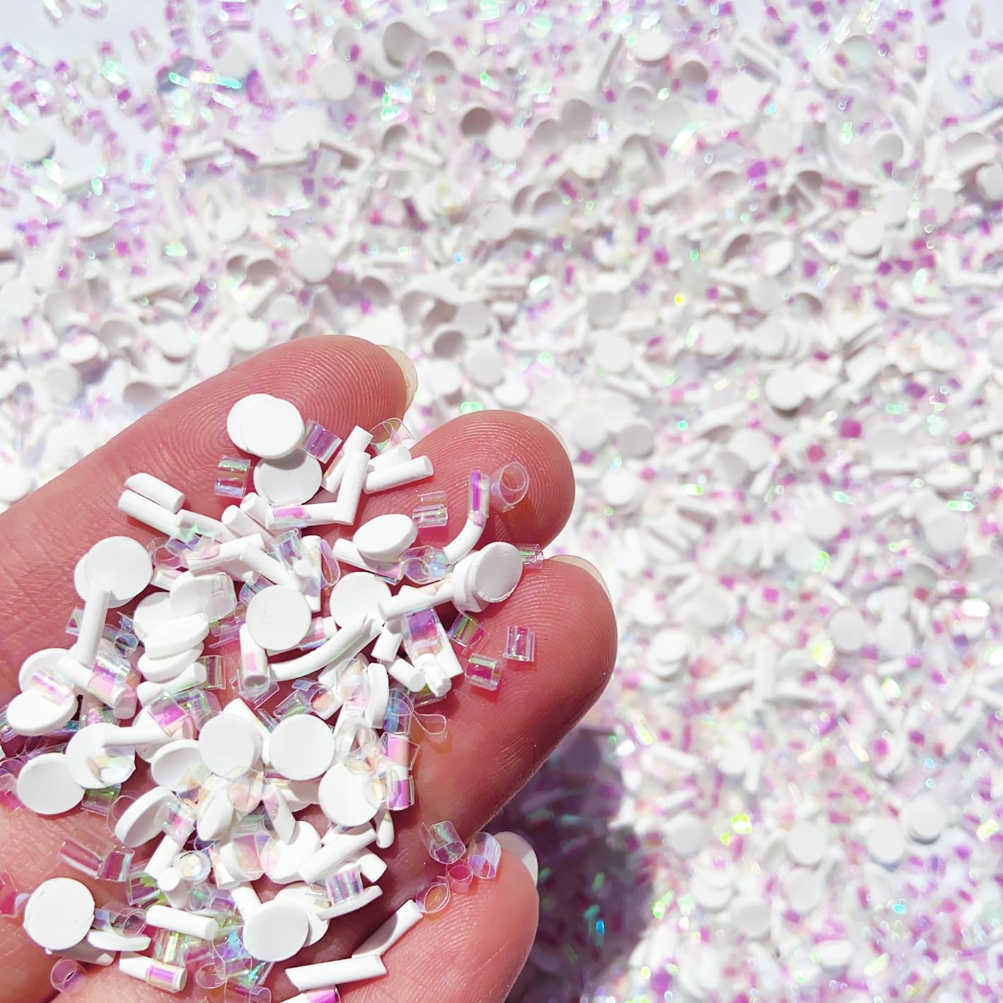 EHOPE Fake Sprinkles Polymer Sprinkles Faux Sprinkles Fake Candy Sprinkles Clay Sprinkles Polymer Clay Slices for Nail Art DIY Crafts Cake Phone Case (50-Guan WhiteRound+Sugar)