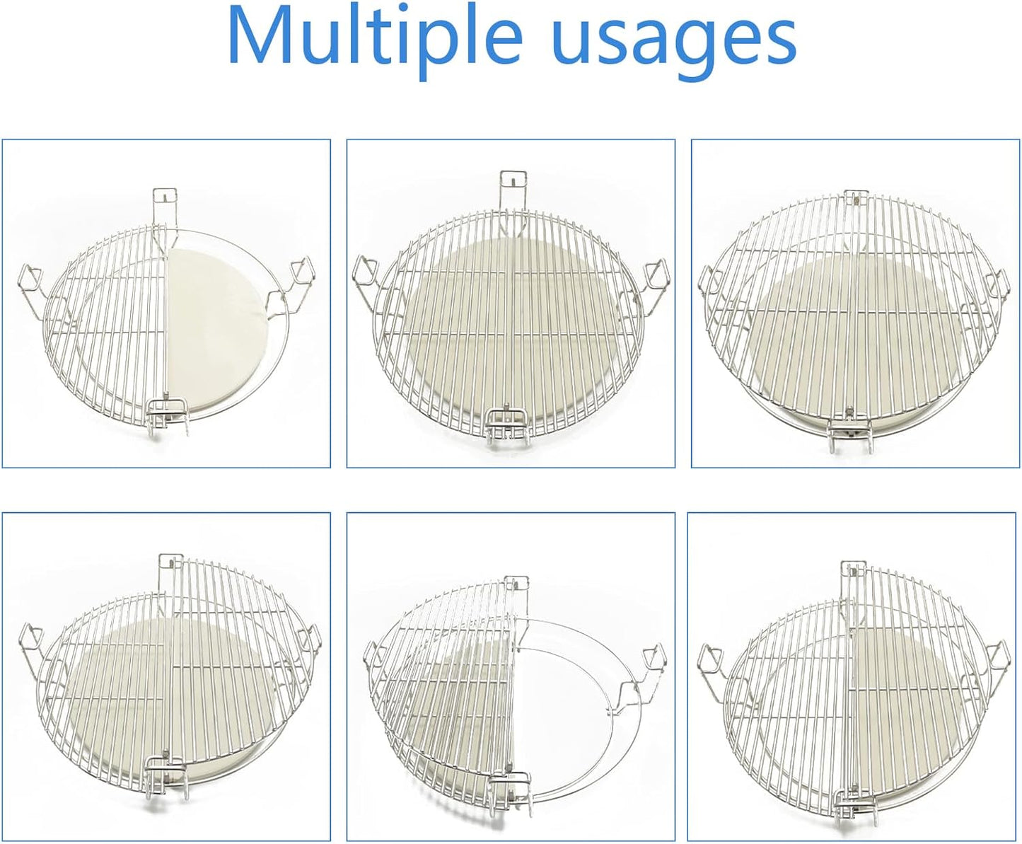 Multi-Level Cooking Grates with Ceramic Heat Deflectors, System Kit for Large Big Green Egg, BGE Kamado Joe Classic, Char-Griller Akorn 18" Charcoal Grill