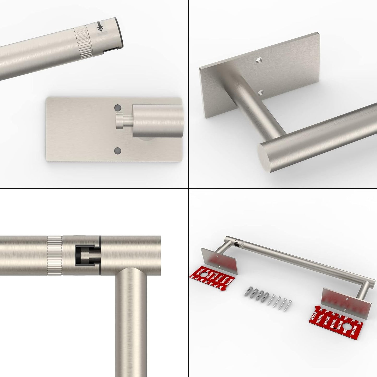 Ruacq Paper Towel Holder Under Cabinet Stainless Steel Double Post Pivoting Square Base Paper Towel Holder for Kitchen Self-Adhesive or Drill mounting (Silver, Large Roll)