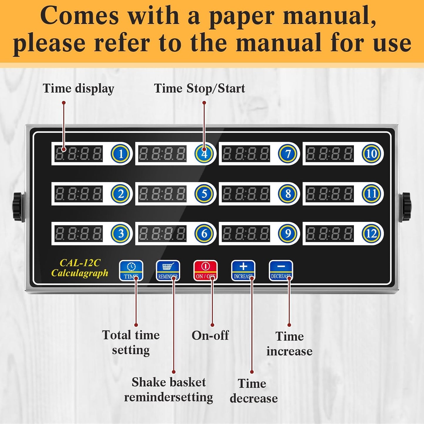 1 Pack 12-Channel Digital Kitchen Timer, Commercial Cooking Timer with Loud Alarm, Large LCD Display, for Restaurants, Baking, Labs, Multiple Independent Countdown Timers