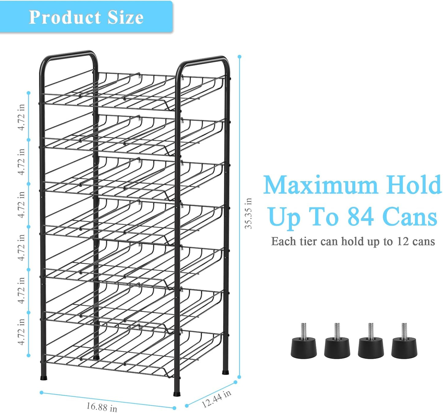 Vrisa Can Organizer for Pantry 7-tier Can Rack Organizer Metal Can Storage Dispenser Rack Holds up to 84 Cans for Canned Food Kitchen Cabinet or Pantry Shelf Black