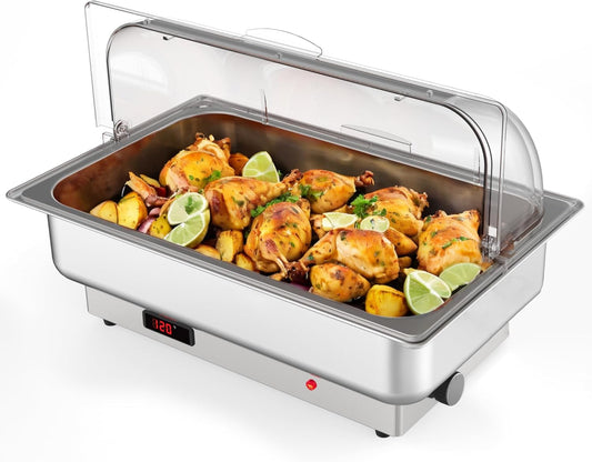 Chafing Dish Electric Buffet Set,9QT Stainless Steel Food Servers and Warmers with Temperature Control for Wedding and Parties