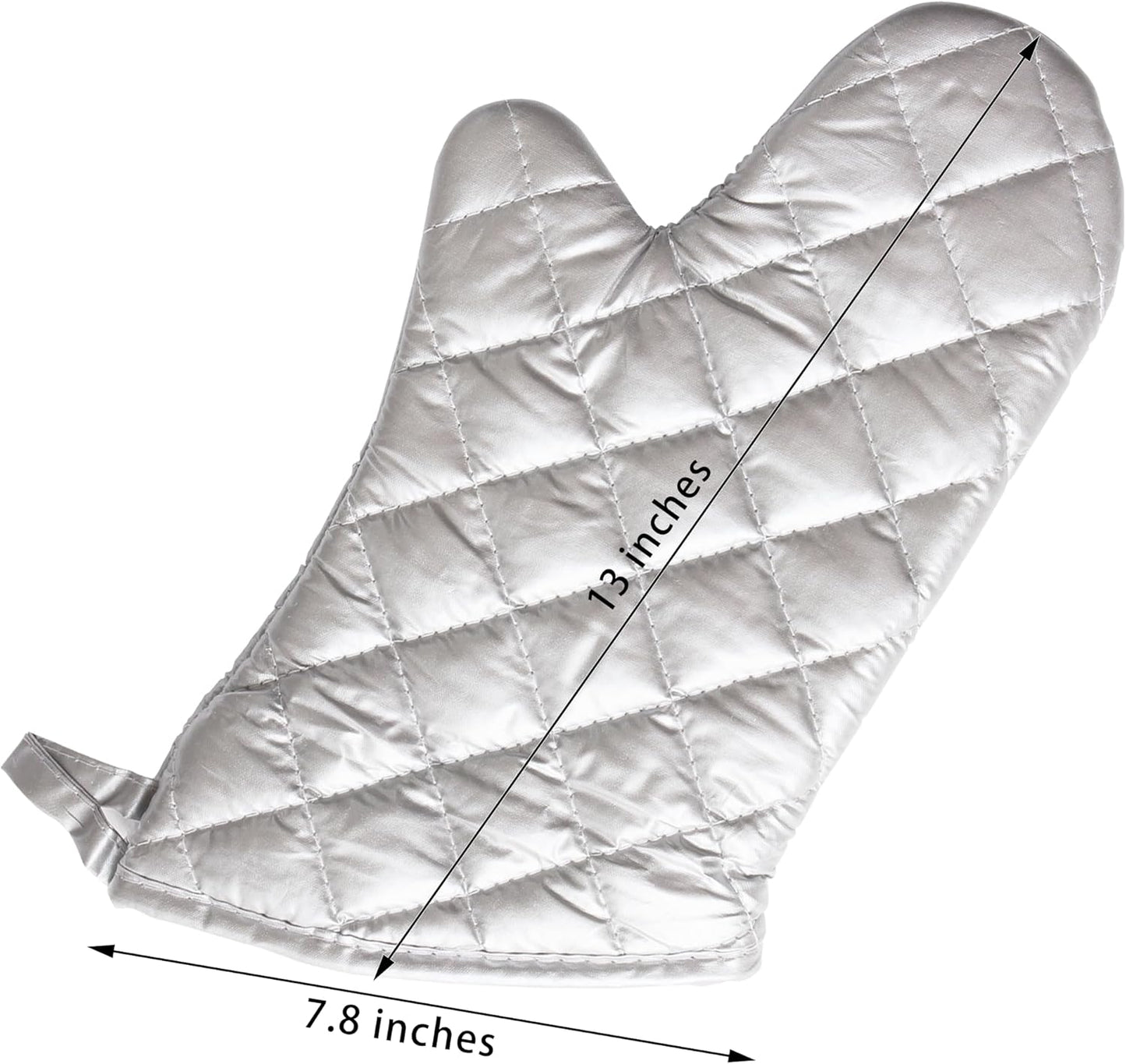 Silver Oven Mitts,Quilted Cotton Lining 13 Inch Oven Gloves,Heat Resistant for Kitchen Cooking,Grilling,Backing,Set of 2
