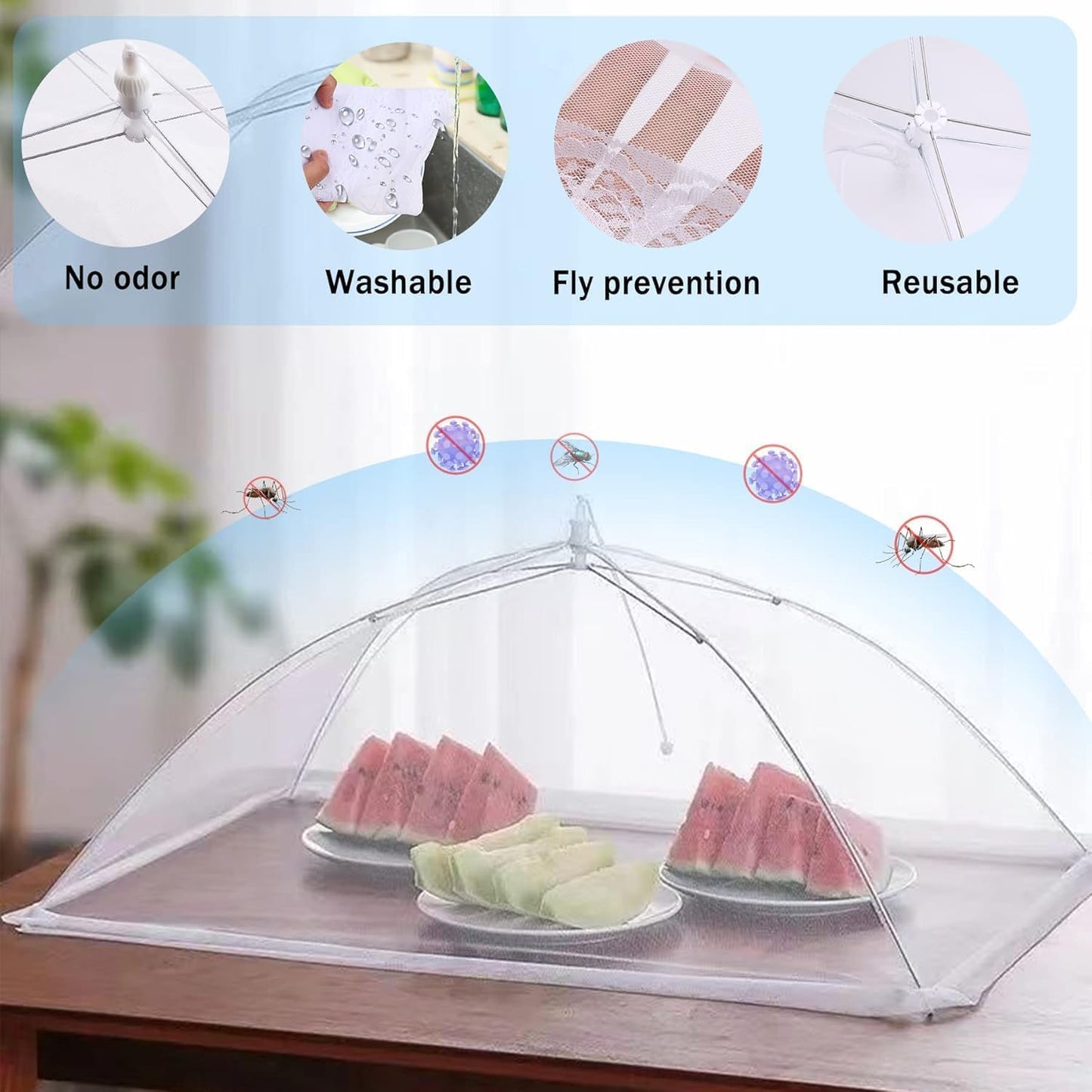 JULBEAR 2 Pcs 40x24inches Extra Large Mesh Food Cover Tent Umbrella Food Screen Covers for Outside Pop-up Mesh Collapsible Food Nets for Parties Picnics Outdoor BBQs Collapsible