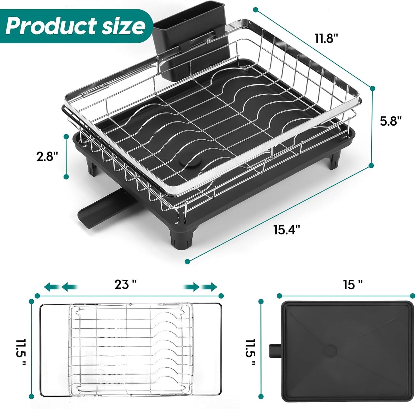 MERRYBOX Sink Dish Drying Rack, Expandable Stainless Steel Dish Drying Rack in Sink/Over The Sink with Large Cutlery Holder for Kitchen Counter(Adjustable 15.4" to 23" cm)