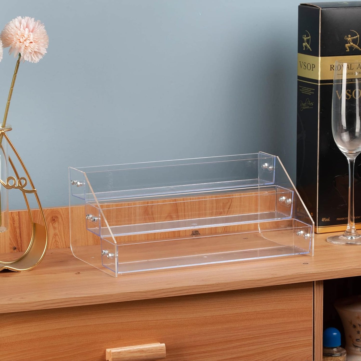 Acrylic Spice Rack, Tiered Spice Rack Shelf Seasoning Organizer for Countertop, Cabinet, Pantry, Kitchen Storage - 3 Tier