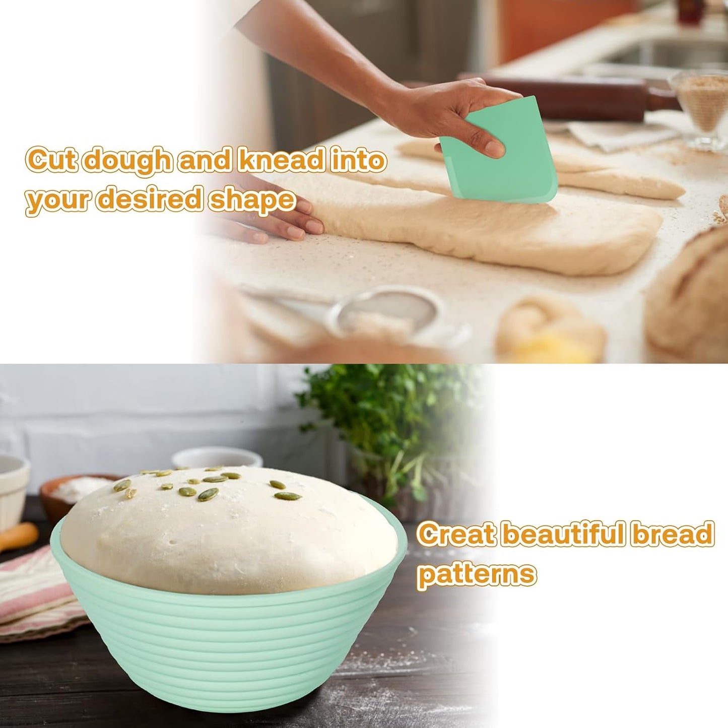 Silicone Banneton, Sourdough Bread Baskets (Set of 6, 5 Inch), Round Proofing Bread Bowls with Starter Kit, Bread Making Baking Supplies
